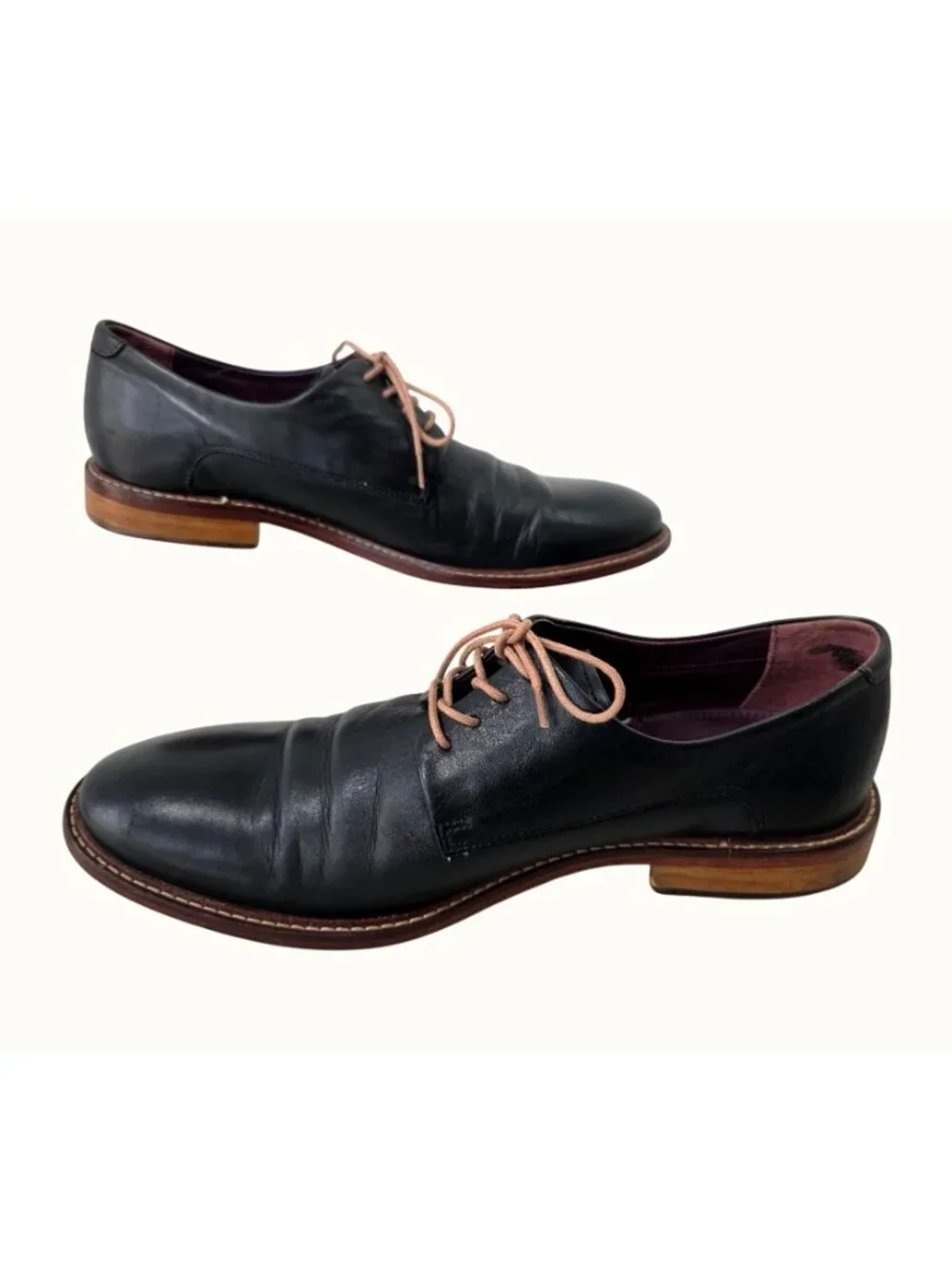 Ted Baker Irron Mens Derby Shoes US 9 Black Leather Oxford Brown Sole Lace Up